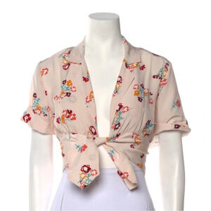 Lhd floral crop top silk short sleeve